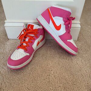 Nike Air Jordan Pink, Orange and White High Top Sneakers Shoes